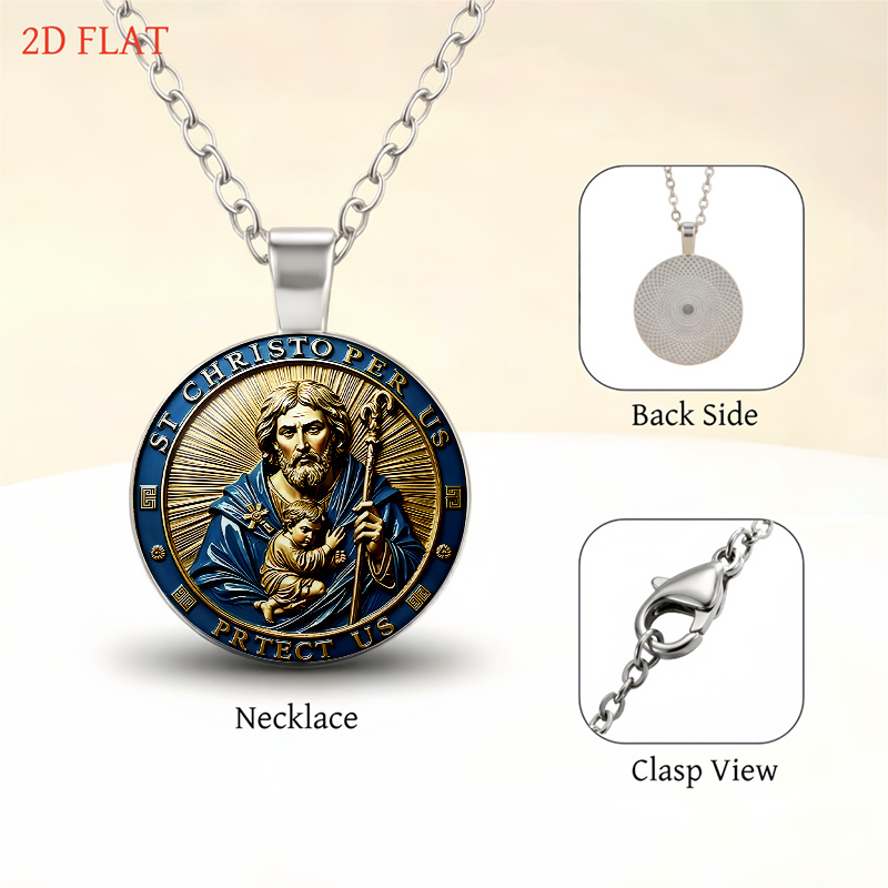 5pc St Christopher-Themed Women's Jewellery Set, Necklace, Earrings, Brooch & Bracelet